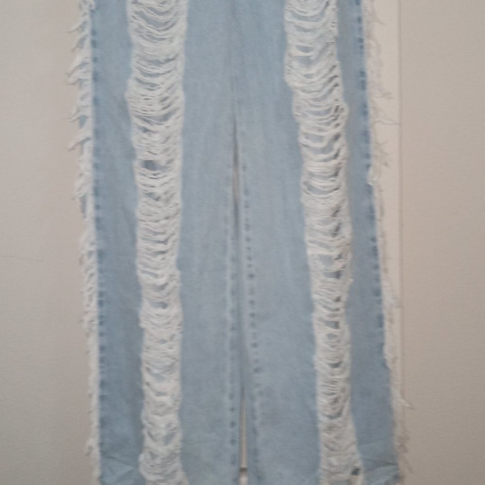 Light blue denim jends with distressed front and french - Picture 7 of 9